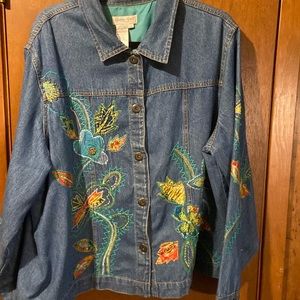 2X Coldwater Creek, denim, embroidered jacket. Wonderful condition.